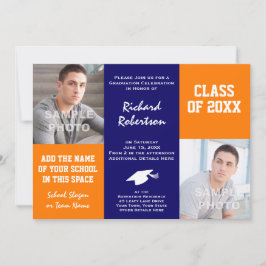 Oranje en Navy Blue Custom Athlete Afstuderen Kaart