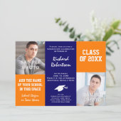 Oranje en Navy Blue Custom Athlete Afstuderen Kaart (Staand voorkant)