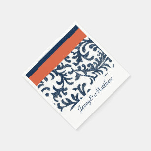 Oranje en Navy Blue Floral Damask Servetten
