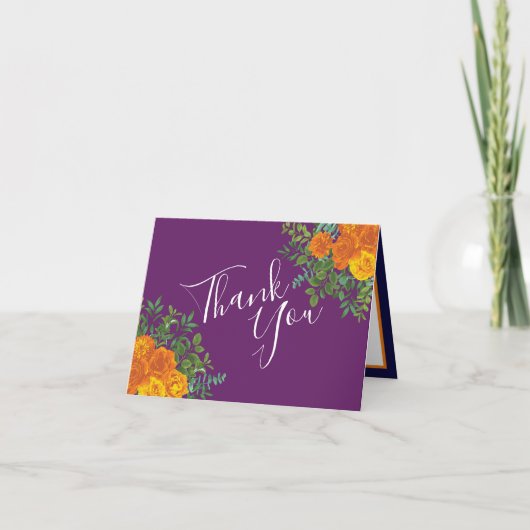 Oranje en Paars Plum Peony Roos Weddenschap Bedank Bedankkaart (Voorkant)