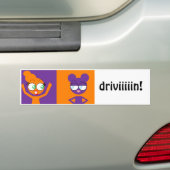 oranje en paarse bumpersticker (Op auto)