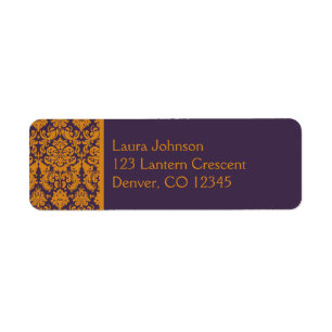 Oranje en Paarse Damask Retouradreslabel Etiket