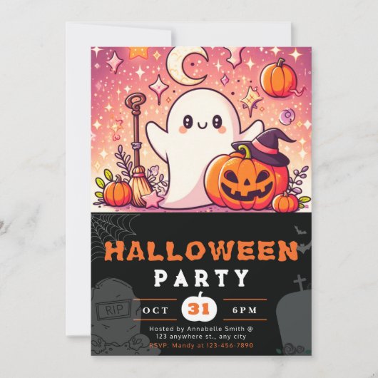 Oranje en Paarse Geesten Pompoenen Halloween Kaart (Voorkant)