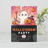 Oranje en Paarse Geesten Pompoenen Halloween Kaart (Staand voorkant)