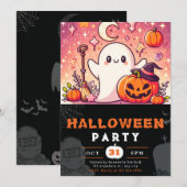 Oranje en Paarse Geesten Pompoenen Halloween Kaart (Voorkant / Achterkant)