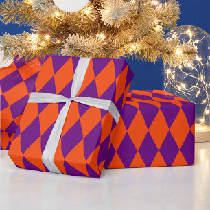 Oranje en paarse Harlekijn geruite ontwerp  Cadeaupapier