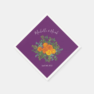 Oranje en Paarse Plum Peony en Roos Floral Wedding Servet