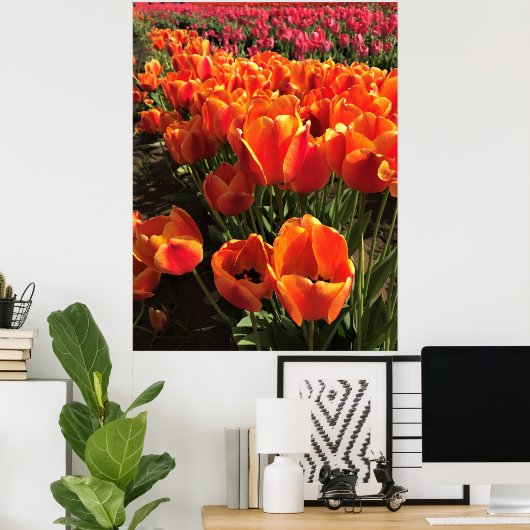Oranje en rode tulpen poster (Thuiskantoor)
