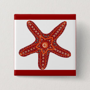 oranje en rood zetmeel vierkante button 5,1 cm