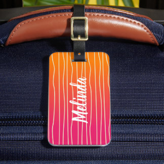 Oranje en Roze Achtergrond met Naam erop Bagagelabel