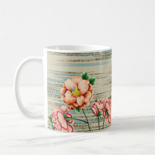 Oranje en roze bloemen met groene bladeren koffiemok