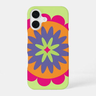 oranje en roze bloemvormen illustratie iPhone 16 hoesje