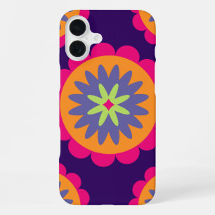 oranje en roze bloemvormen illustratie iPhone 16 plus hoesje