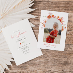 Oranje en Roze Boho Bloemboog Foto Baby Shower Kaart