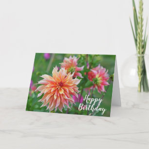 Oranje en roze Dahlia Flower Happy Birthday Kaart