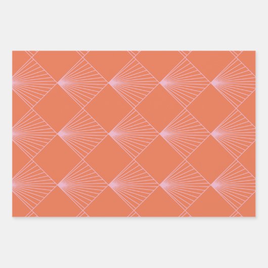 Oranje en roze Deco Line Patroon Inpakpapier Vel (Voorkant)