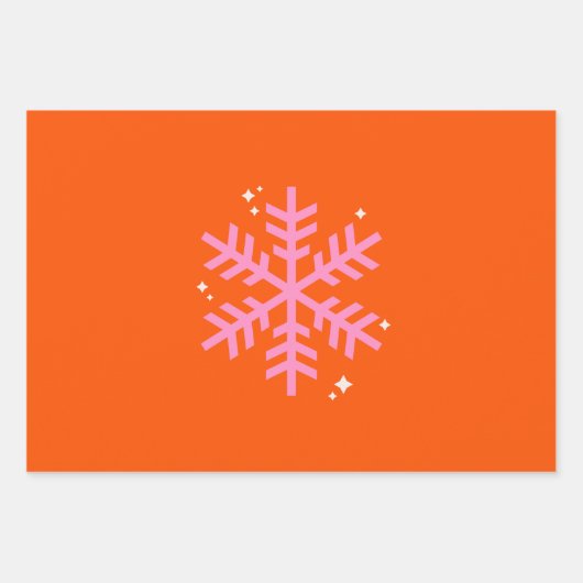 Oranje en roze feestdag snowflake kerst inpakpapier vel (Voorkant)
