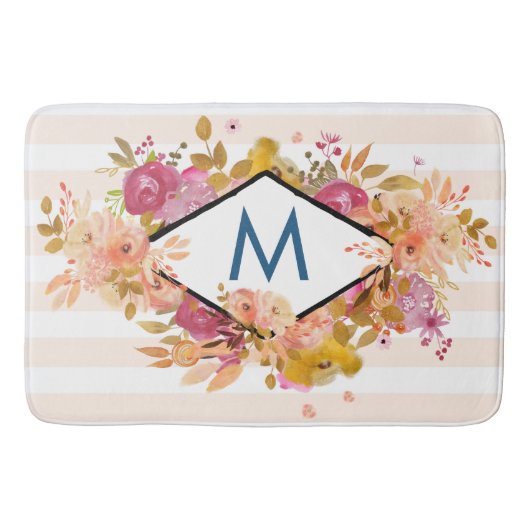Oranje en roze Floral Bouquet Monogram Badmat (Voorkant)