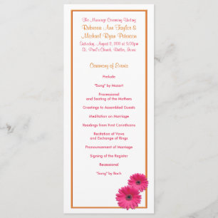 Oranje en roze Gerbera Daisy Wedding Program Programma