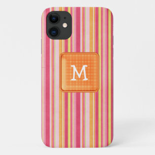 Oranje en roze gestreept monogram iPhone 11 hoesje