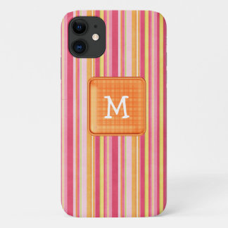 Oranje en roze gestreept monogram iPhone 11 hoesje