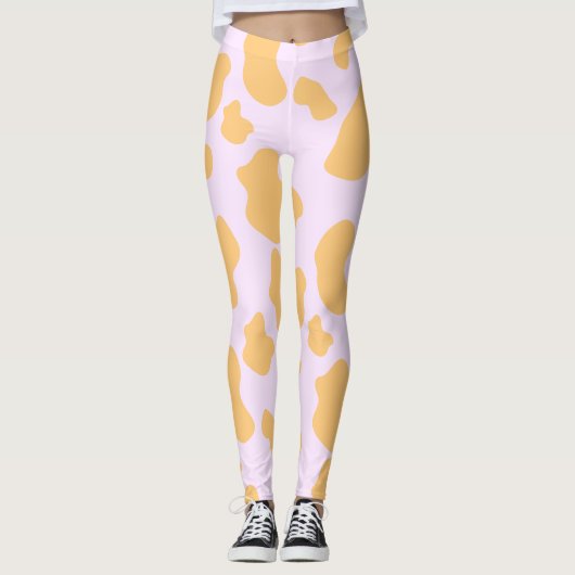 Oranje en roze Koe Print esthetiek Leggings (Voorkant)