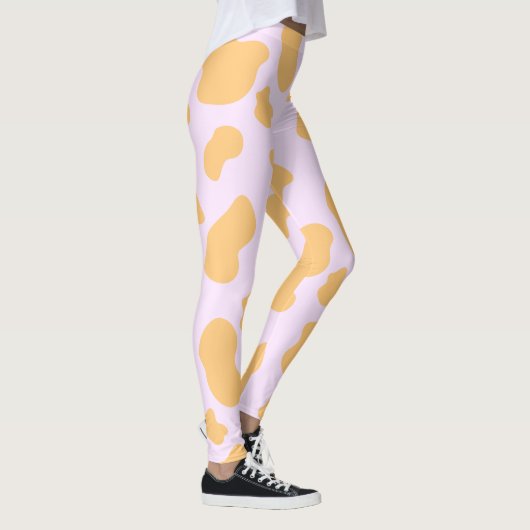 Oranje en roze Koe Print esthetiek Leggings (Rechts)