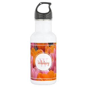 Oranje en roze lentes monogram water flesje waterfles