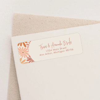 Oranje en Roze Retro Bloemen Groovy Retouradres Etiket