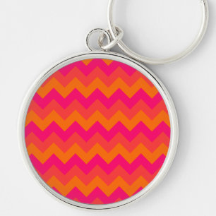 Oranje en roze zigzag sleutelhanger