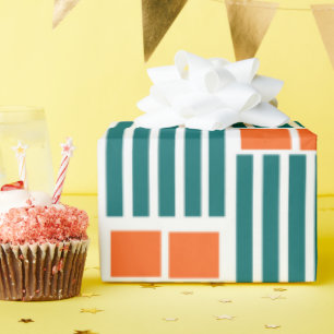 Oranje en Turkooizen Lijnen en Vierkanten Cadeaupapier