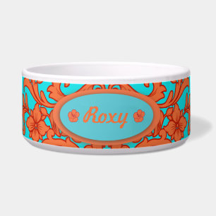 Oranje en Turquoise Damask Voerbakje