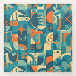 Oranje en Turquoise Geometrisch Abstract Glazen Onderzetter