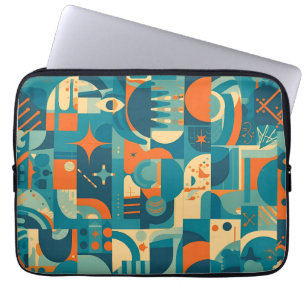 Oranje en Turquoise Geometrisch Abstract Laptop Sleeve