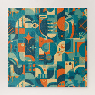 Oranje en Turquoise Geometrisch Abstract Legpuzzel
