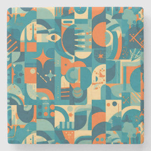 Oranje en Turquoise Geometrisch Abstract Stenen Onderzetter