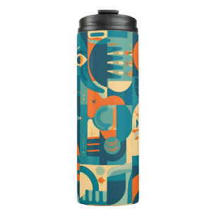 Oranje en Turquoise Geometrisch Abstract Thermosbeker