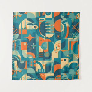 Oranje en Turquoise Geometrisch Abstract Wandkleed