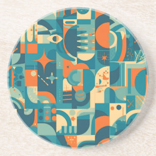 Oranje en Turquoise Geometrisch Abstract Zandsteen Onderzetter
