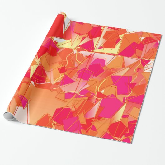 Oranje en warm roze abstract cadeaupapier (Uitgerold)