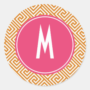 Oranje en warm roze Grieks Zeer belangrijk Monogra Ronde Sticker