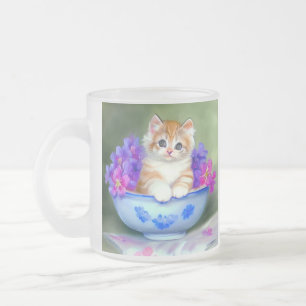 Oranje en White Kitten Illustratie Matglas Koffiemok