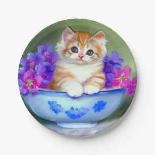  Oranje en White Kitten Illustratie Papieren Bordje