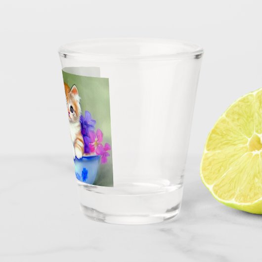 Oranje en White Kitten Illustratie Shot Glas (Rechts)