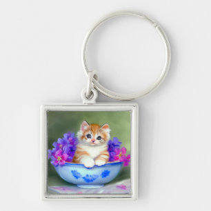 Oranje en White Kitten Illustratie Sleutelhanger