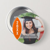 Oranje en Wit Afstuderen Foto Aangepaste Button (Voorkant /achterkant)