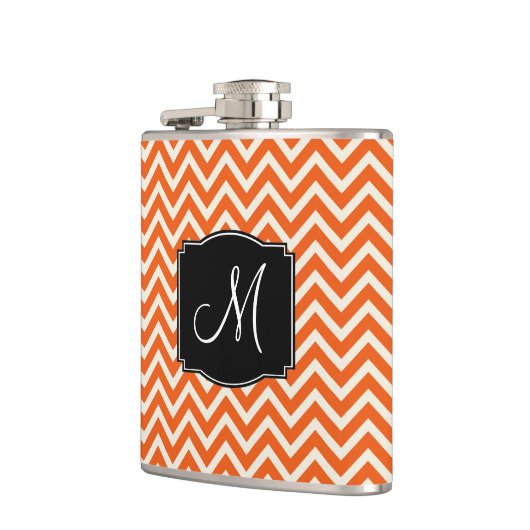 Oranje en wit Chevron Patroon met Monogram Heupfles (Links)