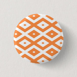 Oranje en wit diamantpatroon ronde button 3,2 cm