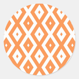 Oranje en wit diamantpatroon ronde sticker