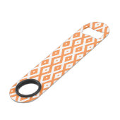 Oranje en wit diamantpatroon speed flessenopener (Achterkant Gekanteld)
